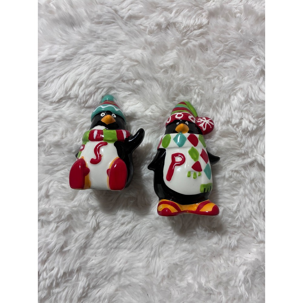 Vintage Pier One Penguin Salt and Pepper Shakers Christmas Holiday Ceramic Set
